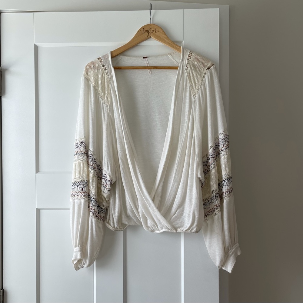 Free People White Blouse with Arm Detail
